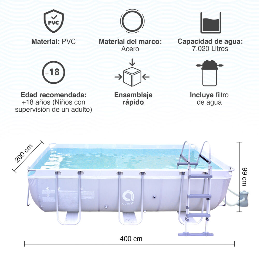 Piscina Con Filtro 7020 L 99x200x400 Cm Gris. image number 2.0