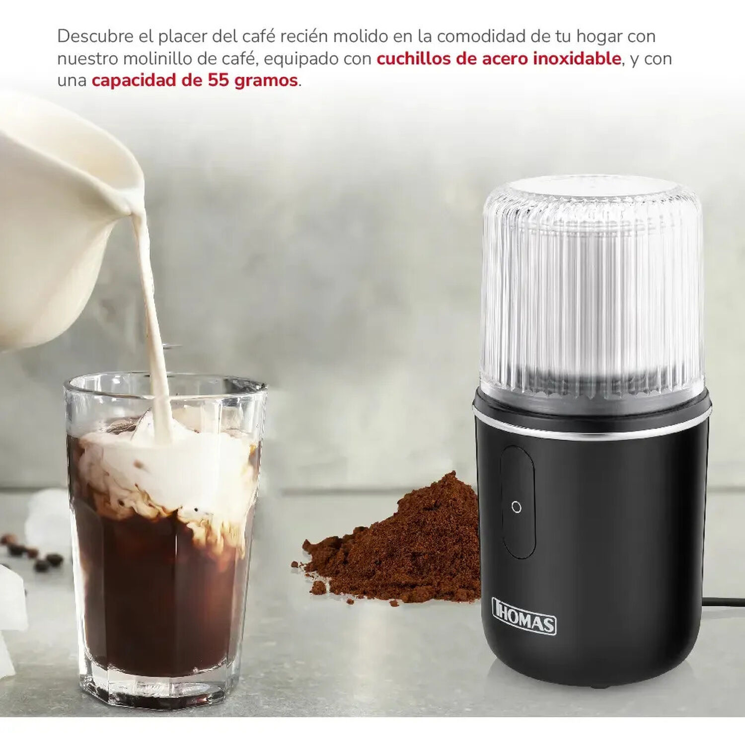Molinillo De Caf&eacute; El&eacute;ctrico Thomas Th32 180w Moledor Molino De Caf&eacute; Granos Especias Y Frutos Secos Capacidad 55 G Cuchillas 4 Fold Blades Acero Inoxid image number 3.0