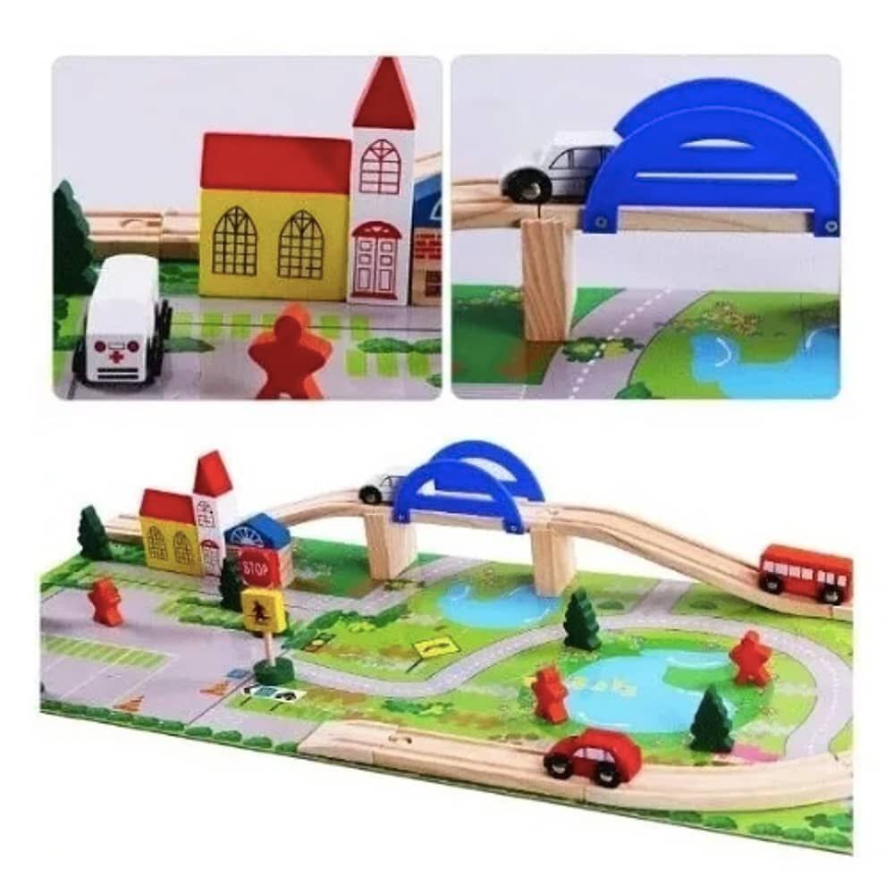 Pista De Autos Con Puente De Madera Juego image number 1.0