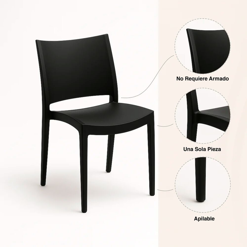 Pack De 4 Sillas De Terraza Exterior Tipo Restaurante - Negras image number 4.0