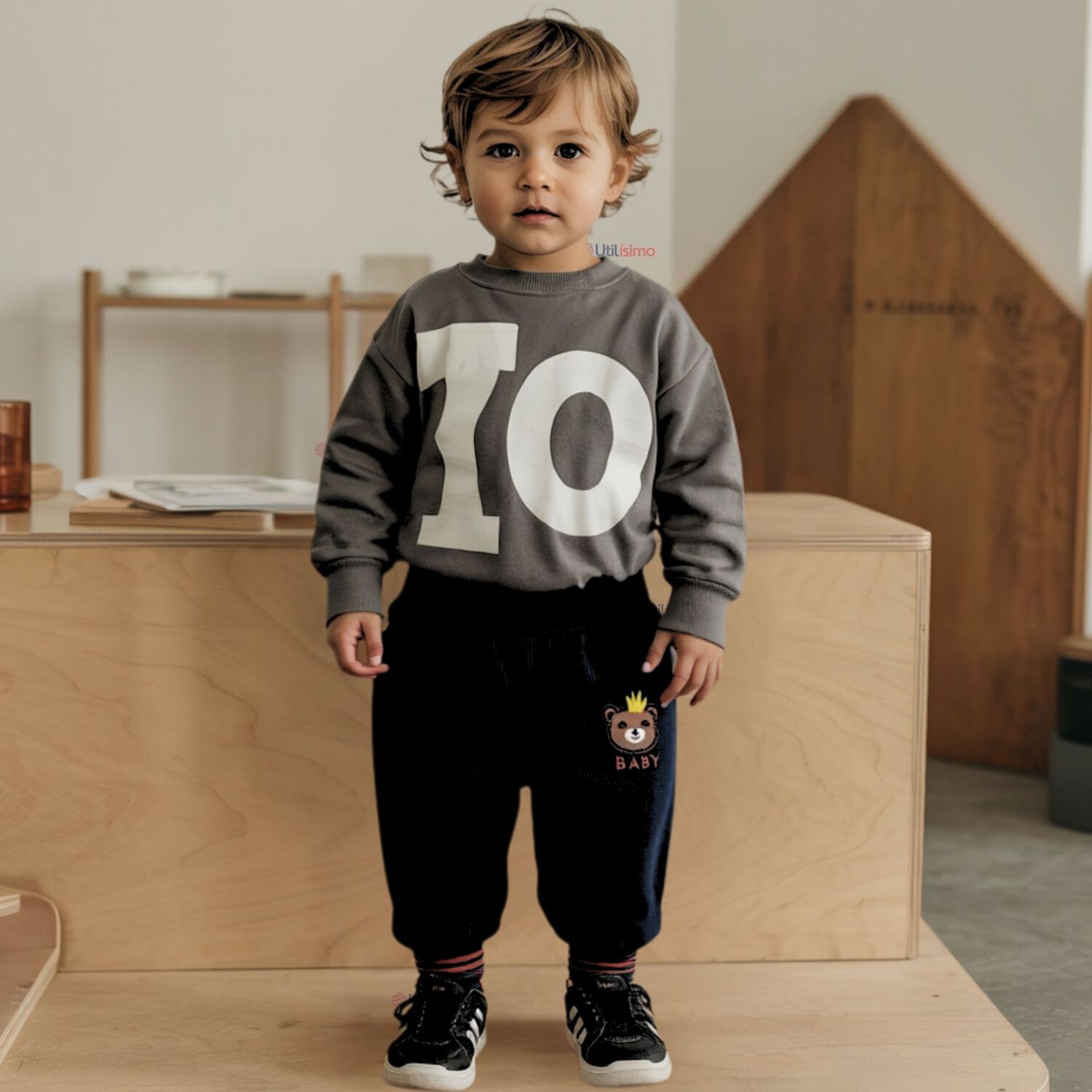 Buzo Cotel&eacute; Beb&eacute; Ni&ntilde;o Forrado En Polar Negro Pantal&oacute;n image number 0.0