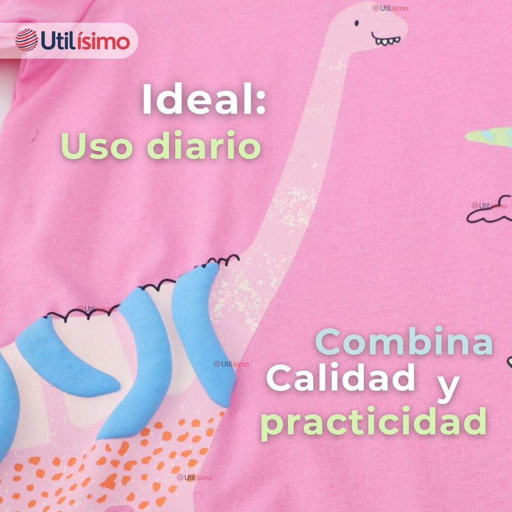 Polera Manga Larga Niña 100% Algodón Dinosauro Fucsia Camiseta image number 3.0