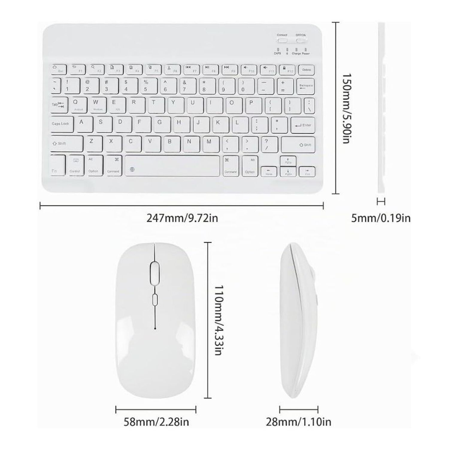 Kit Teclado Y Mouse Inal&aacute;mbrico Bluetooth Recargable Combo Blanco image number 4.0