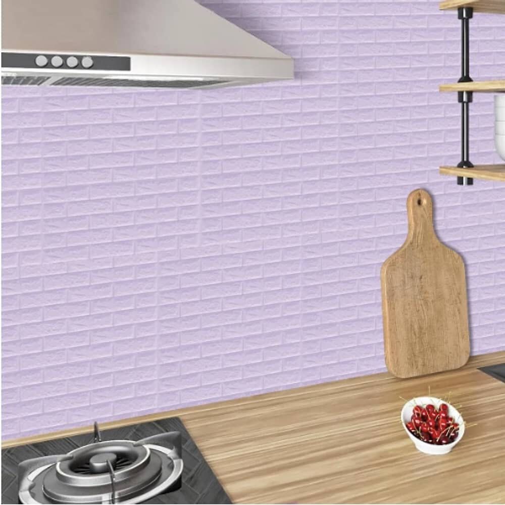 Pack 10 Lamina Papel Mural Autoadhesivo 3d Ladrillo Morado image number 2.0