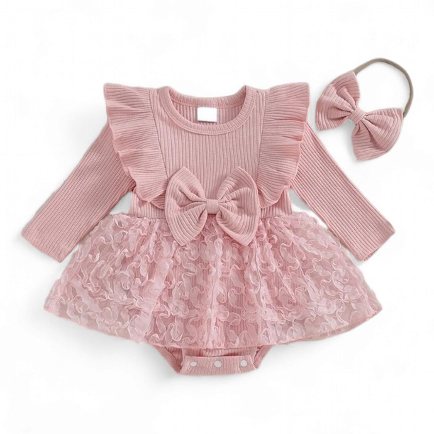 Conjunto Body Vestido Para Ni&ntilde;a Bebe Lazo Primavera image number 0.0