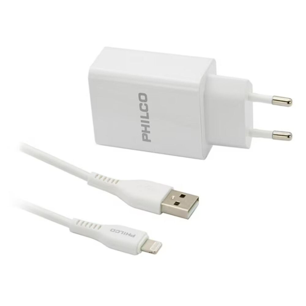 Cargador De Pared 2 Usb Cable Lightning Blanco R1090 image number 2.0
