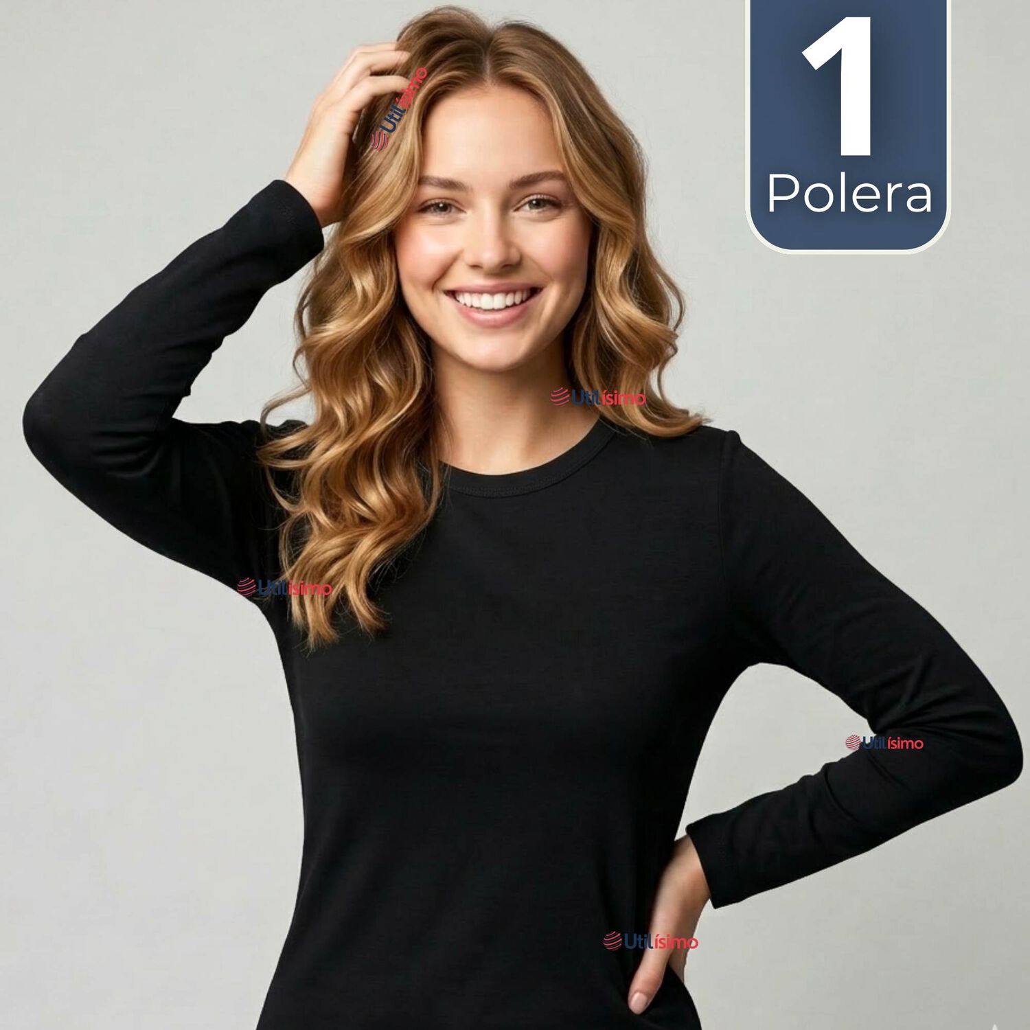 Camiseta Polera Polar Primera Capa Negro Manga Larga Mujer image number 0.0