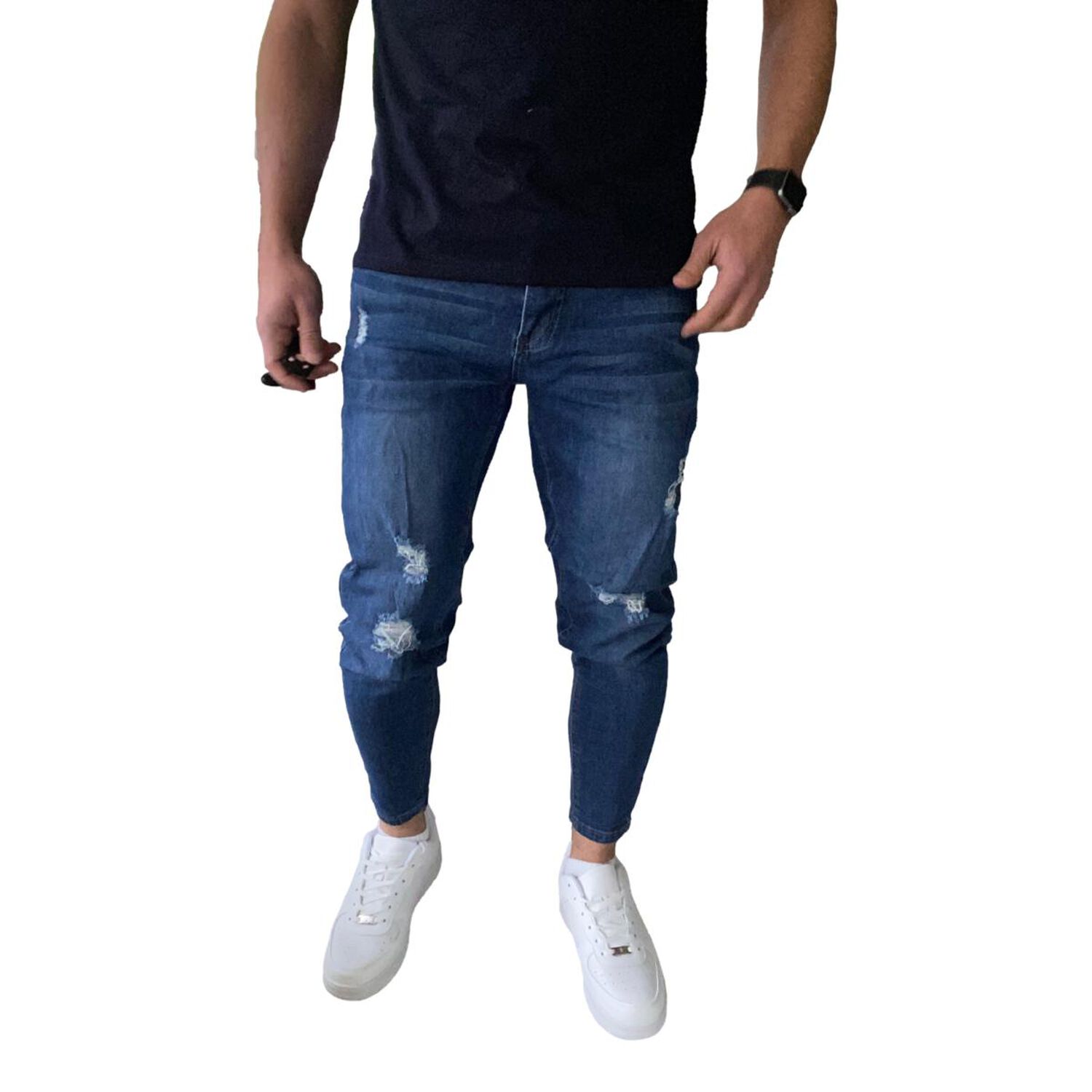 Jeans Destroyed S&uacute;per Slim Fit Azul Oscuro image number 4.0