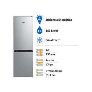 Refrigerador Bottom Freezer Midea MDRB241FGE50 / Frío Directo / 169 Litros / A+