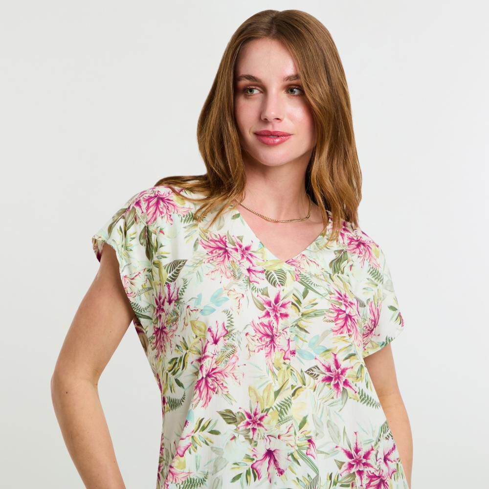 Blusa Manga Corta Cuello V Mujer Lesage image number 4.0