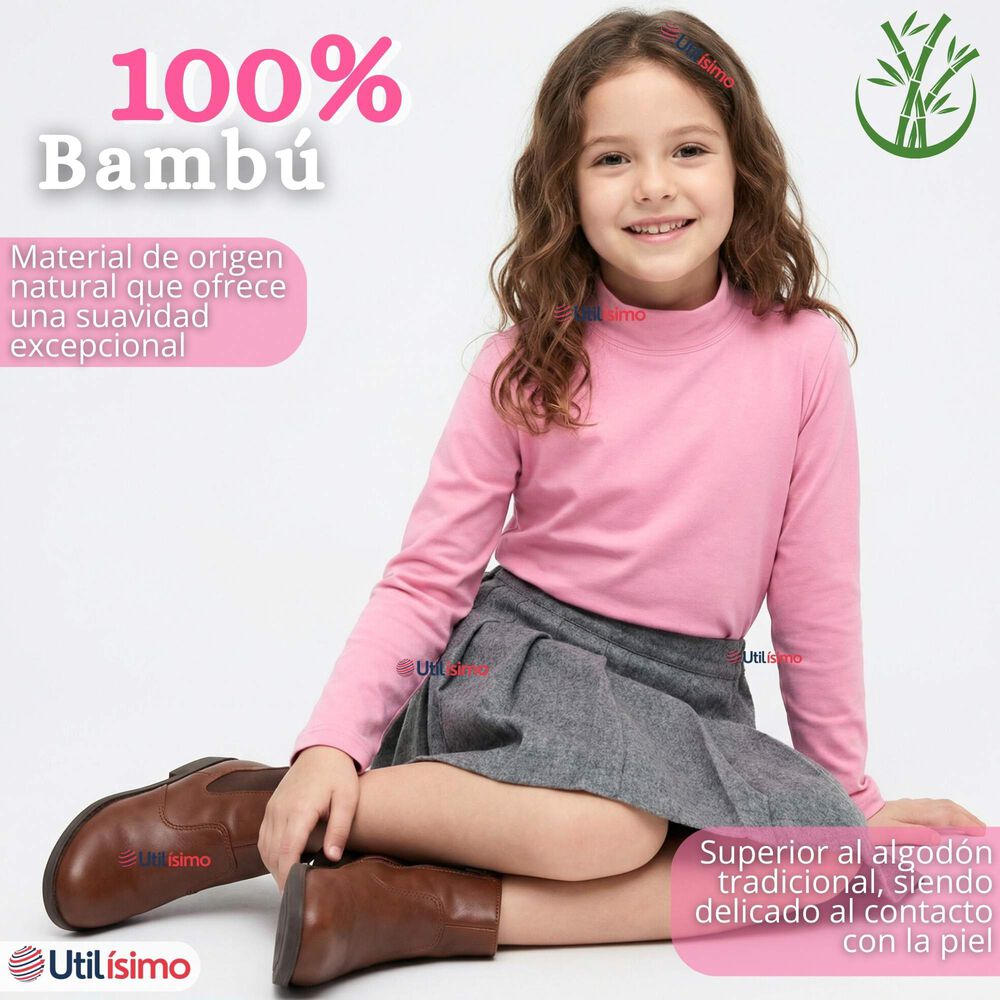 Polera Camiseta Bamb&uacute; Cuello Beatle Primera Capa Manga Larga Colores Surtido Ni&ntilde;a image number 3.0