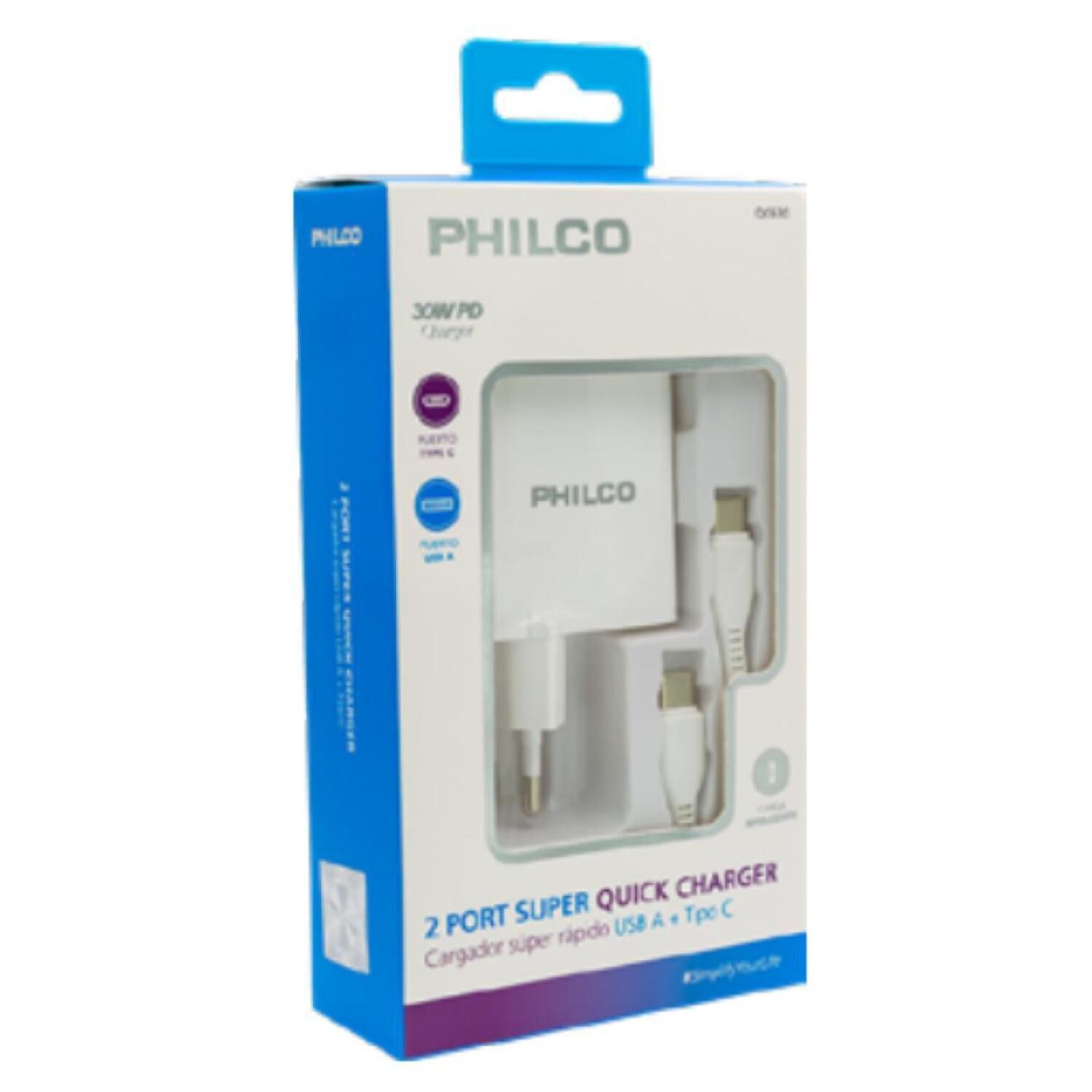 Cargador Rapido 3.0 Usb C Con Cable 18w Blanco Qc621 image number 0.0