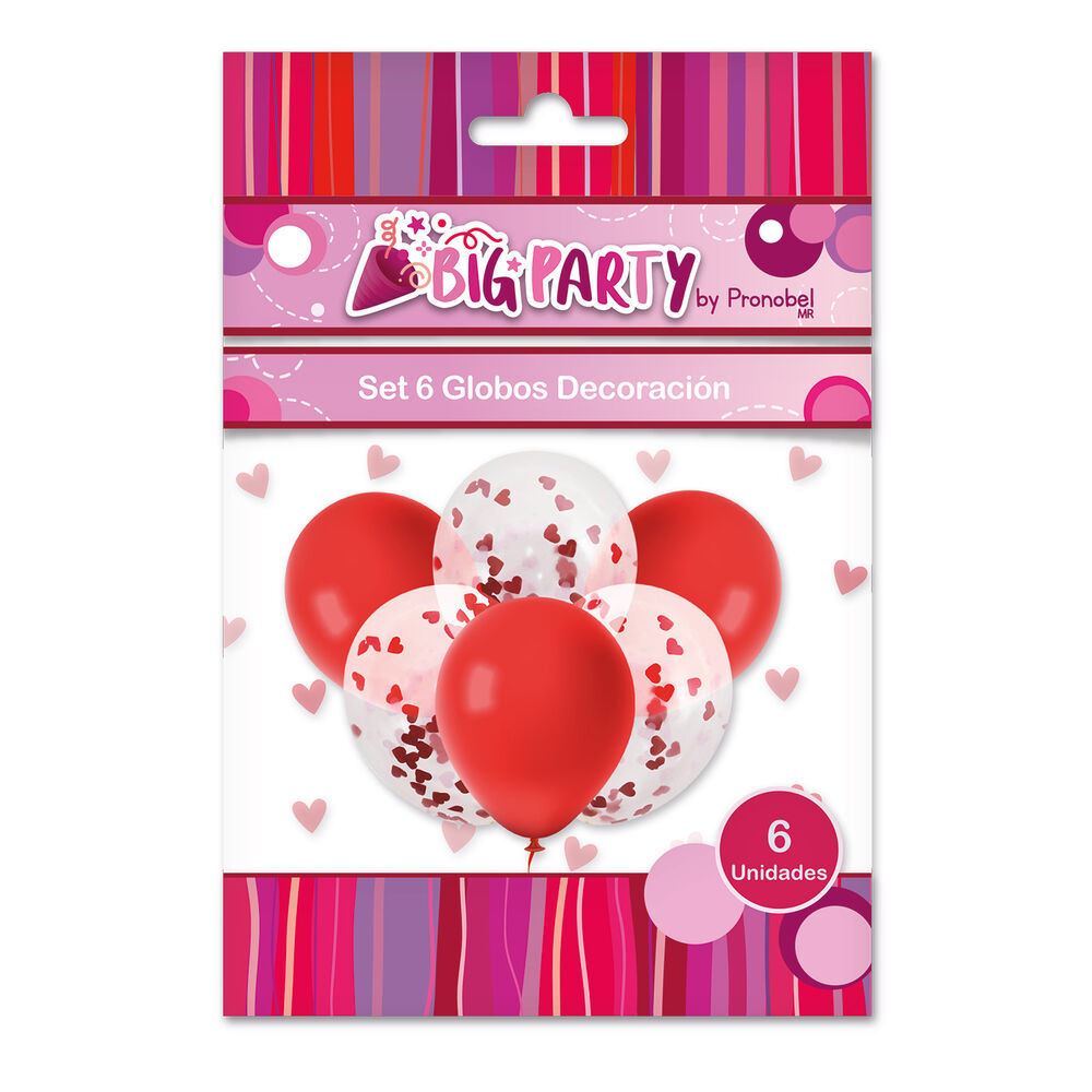 Set 6 Globos Rojo + Confetti Corazon San Valentin Big Party image number 0.0