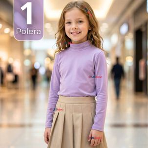 Polera Camiseta Bamb&uacute; Lila Cuello Beatle Primera Capa Manga Larga Ni&ntilde;a