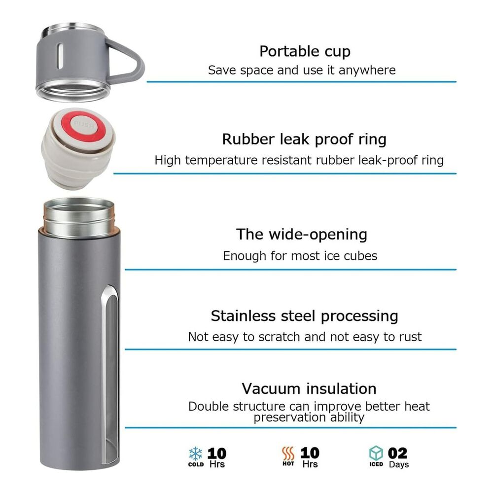 Termo Acero Inoxidable 500ml Aislante Frío Caliente Gris image number 3.0