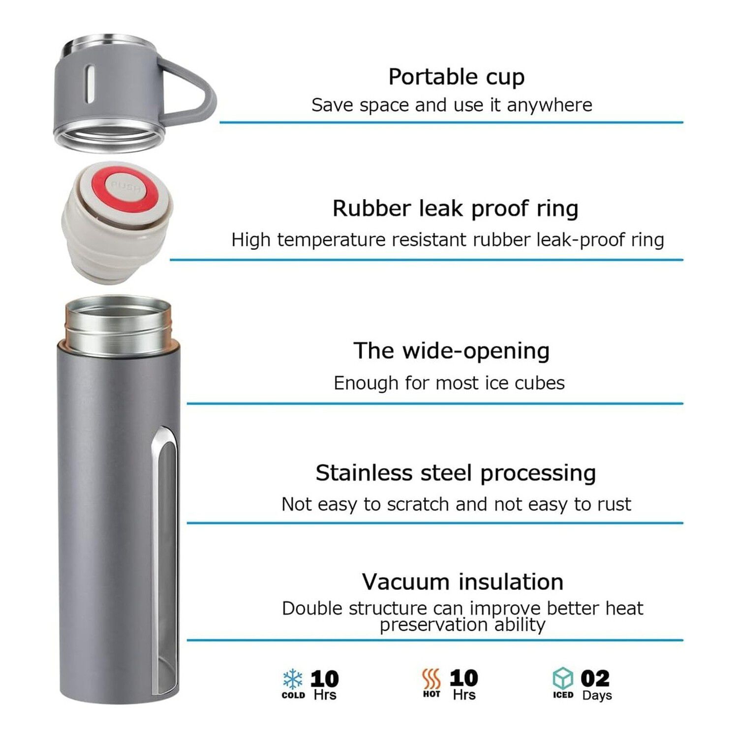 Termo Acero Inoxidable 500ml Aislante Fr&iacute;o Caliente Gris image number 3.0