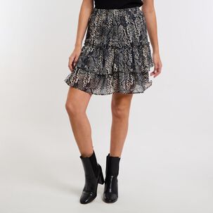 Falda Full Print Doble Ruffle Tiro Medio Regular Mujer Kimera