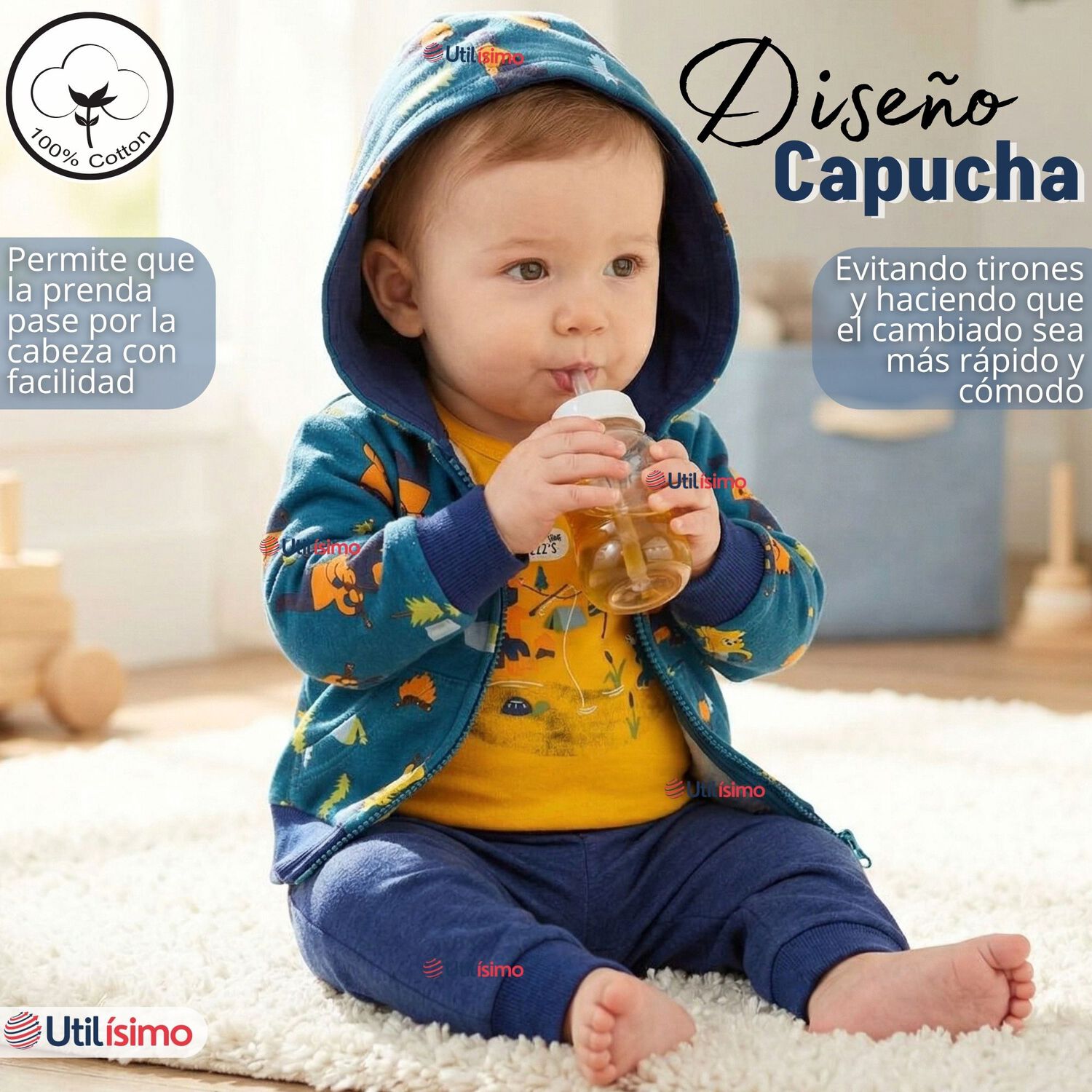 Conjunto 3 Piezas Buzo Pantal&oacute;n Poler&oacute;n Body De Algod&oacute;n Amarillo Osos Beb&eacute; Ni&ntilde;o image number 5.0