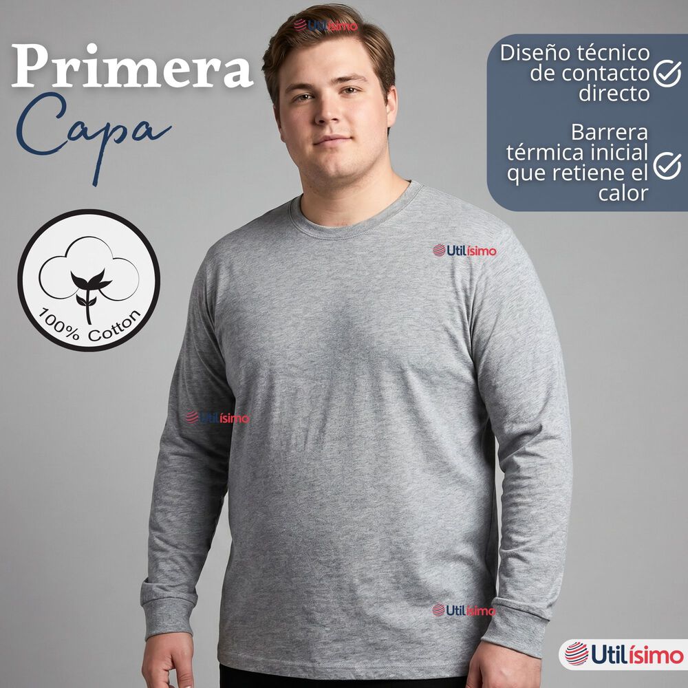 Pack 3 Camisetas Poleras Algod&oacute;n Manga Larga Cuello Redondo Primera Capa Hombre image number 3.0