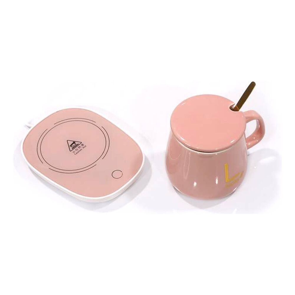 Taza Calentador Eléctrico Usb Cerámica Rosado Lucky image number 1.0