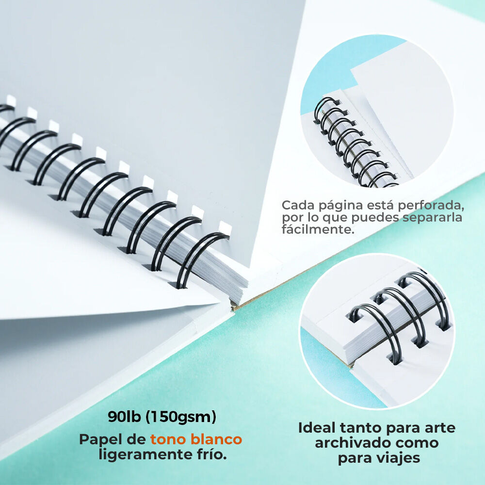 Ohuhu Block Anillado En Espiral (25.4x19.3cm,60 Hojas,150g) image number 2.0