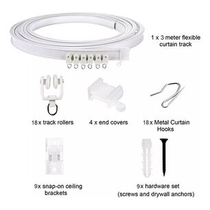 Riel Cortina Techo Flexible 3m 18 Poleas Soporte Pvc