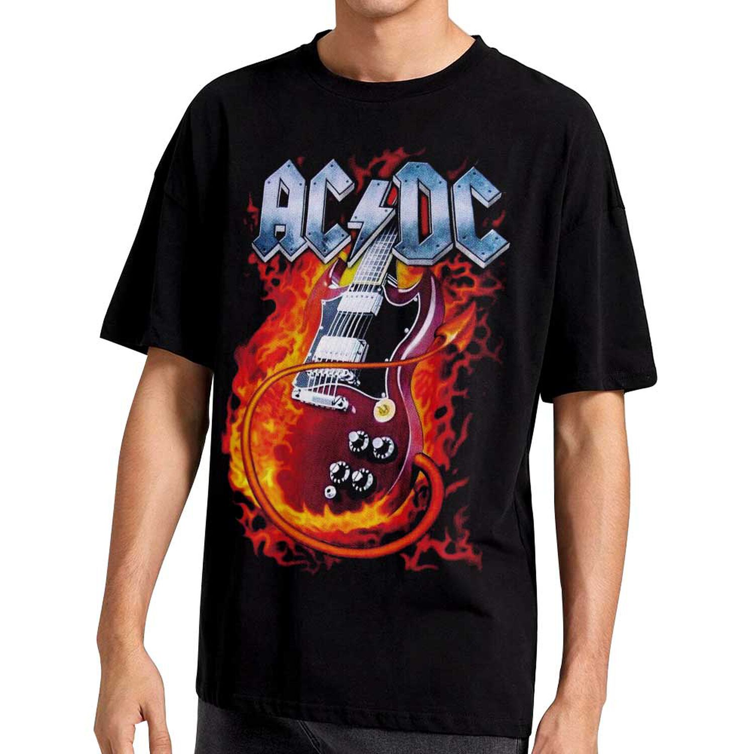 Polera Estampada Ac Dc Guitarra En Llamas Rock image number 0.0