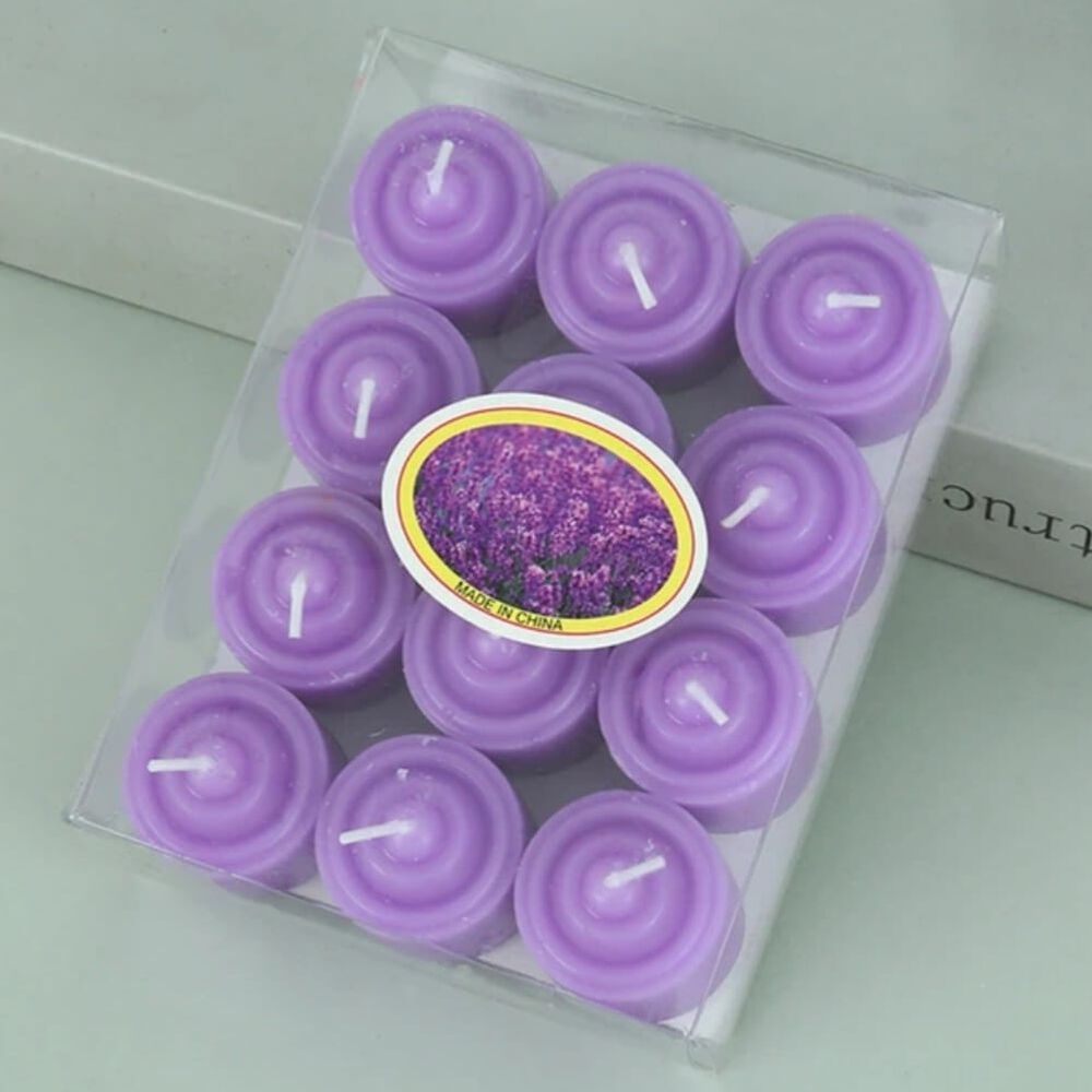 Pack De 12 Velas Moradas Arom&aacute;ticas 3.5x3.5 Cm image number 0.0