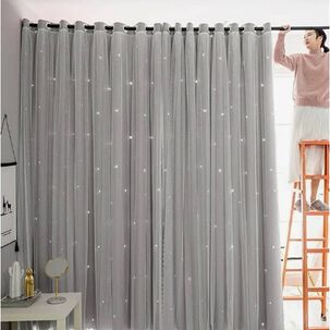 Cortinas Tela+visillo Estrella Hueca 150cm X 240cm (2 Pa&ntilde;os) Gris
