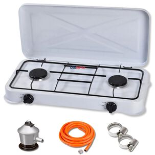Cocinilla Encimera A Gas Licuado 2 Platos Blanca + Kit De Instalaci&oacute;n