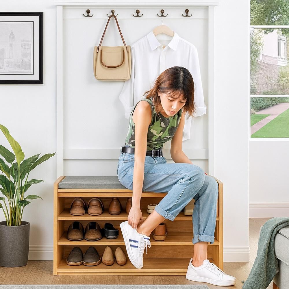 Banco Zapatero 3 Niveles Con Cojín Y Almacenamiento Oculto image number 4.0