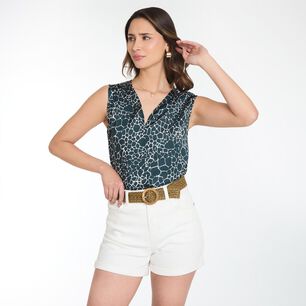 Blusa Regular Sin Mangas Con Vuelos Cuello Redondo Mujer Kimera
