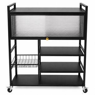 Estante Organizador Multiuso De Cocina Con Gabinete Y Ruedas Color Negro