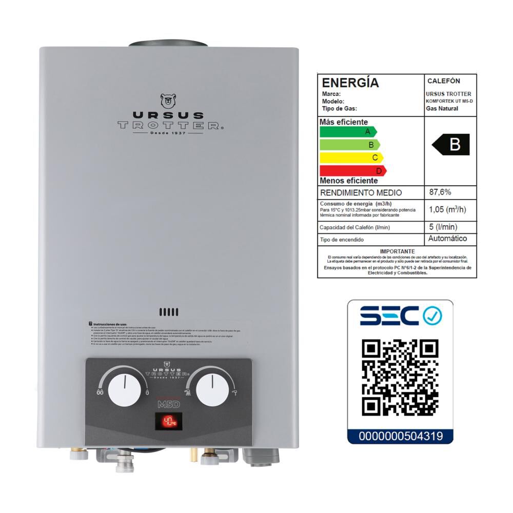 Calefont Ursus Trotter Komfortek UT M5-D GN / Tiro Natural / Gas Natural  / 5 Litros image number 4.0