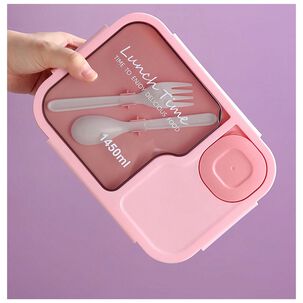 Fiambrera Bento Contenedor De 1450 Ml + Cubiertos T&aacute;per Pl&aacute;stico Pink