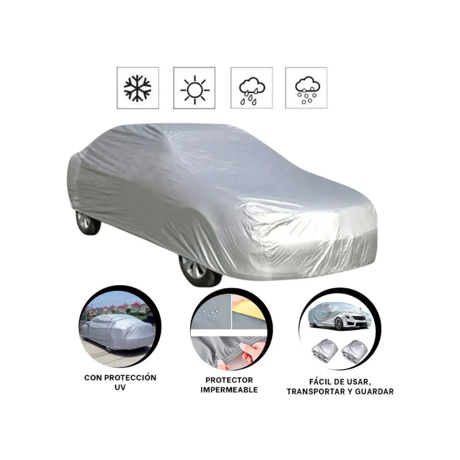 Protector Exterior Auto Resistente Lluvia Uv Y Polvo Talla Xxl Gris image number 3.0