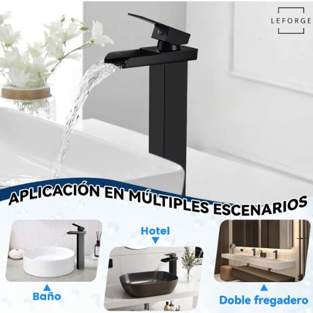 Llave Monomando Lavamanos Alta Ba&ntilde;o Cascada Acero image number 2.0