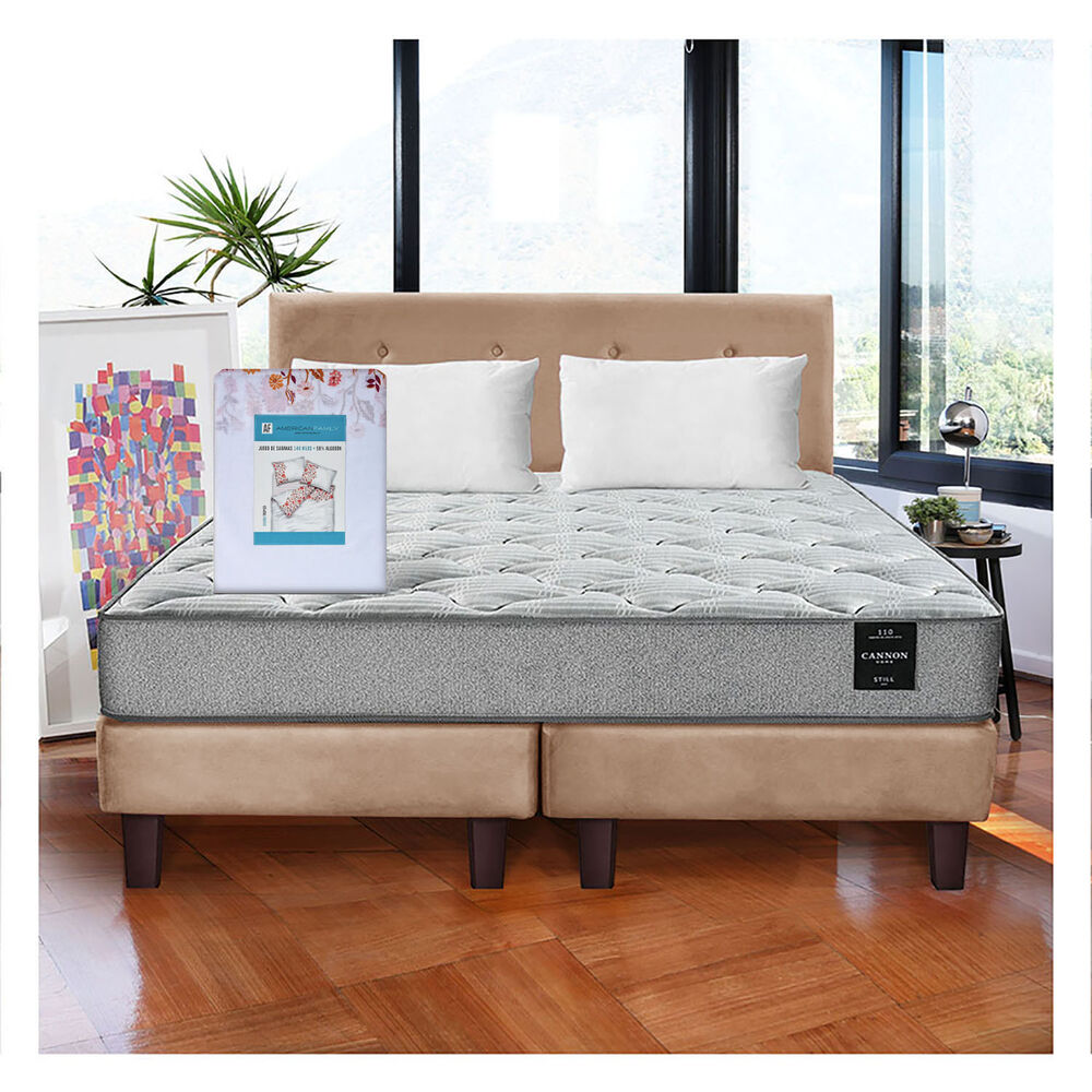 Combo Cama Cannon 2 Plazas Textil + Respaldo Tela Beige image number 0.0