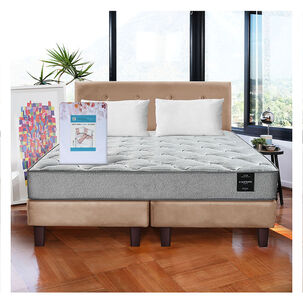 Combo Cama Cannon 2 Plazas Textil + Respaldo Tela Beige