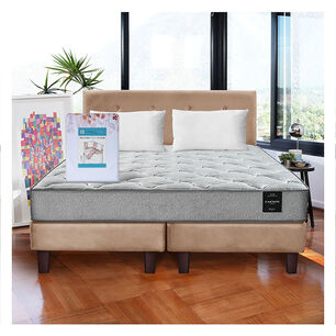 Combo Cama Cannon 2 Plazas Textil + Respaldo Tela Beige