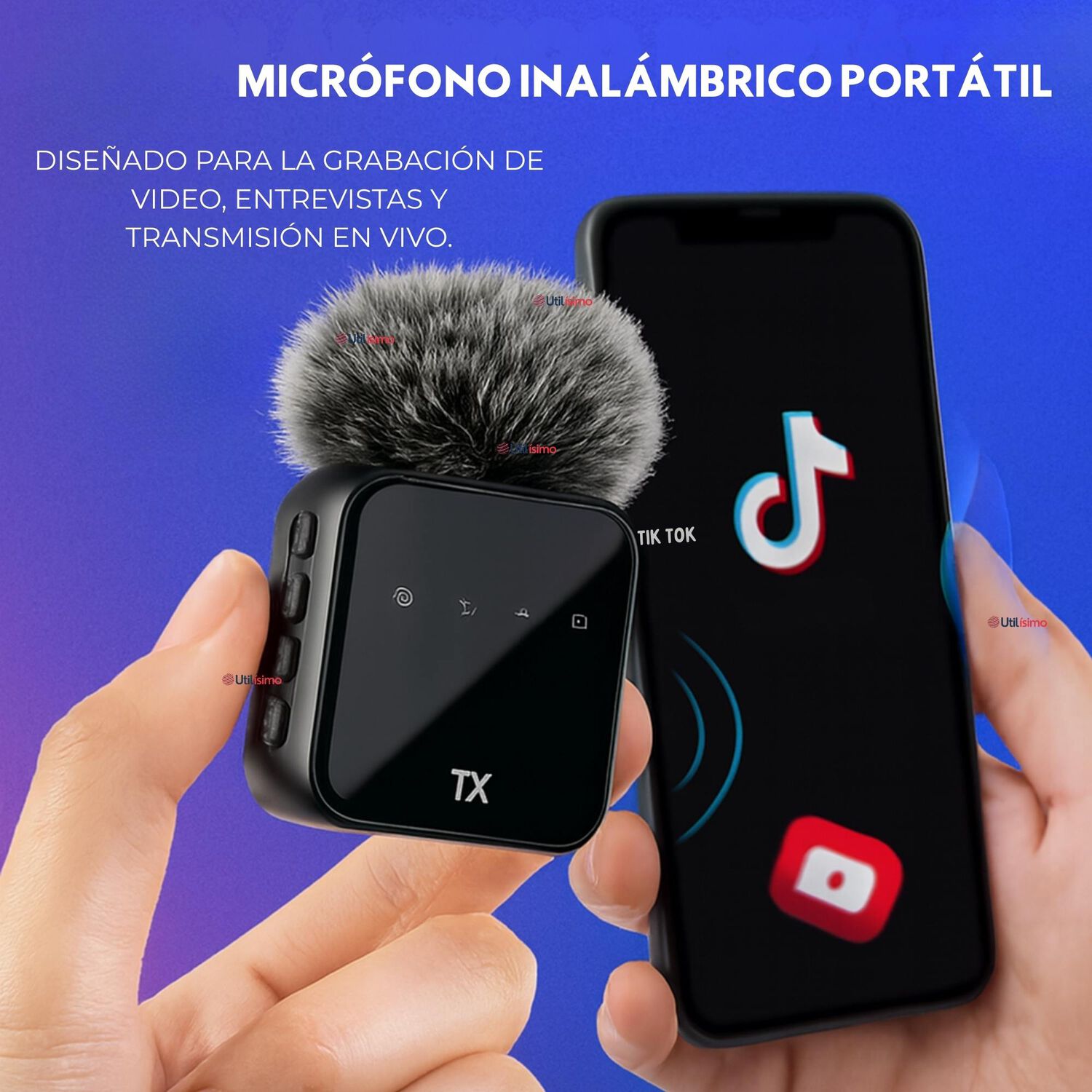 Pack 2 Micr&oacute;fonos Inal&aacute;mbrico 3 En 1 Para Celular Iphone Android Profesional Lavalier image number 8.0
