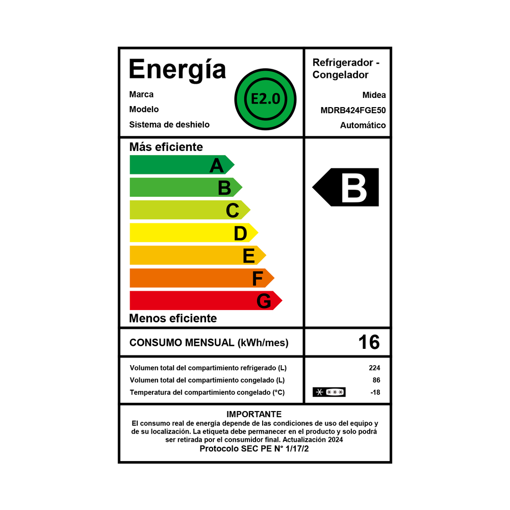 Refrigerador Bottom Freezer Midea MDRB424FGE50 / No Frost / 310 Litros / B image number 3.0