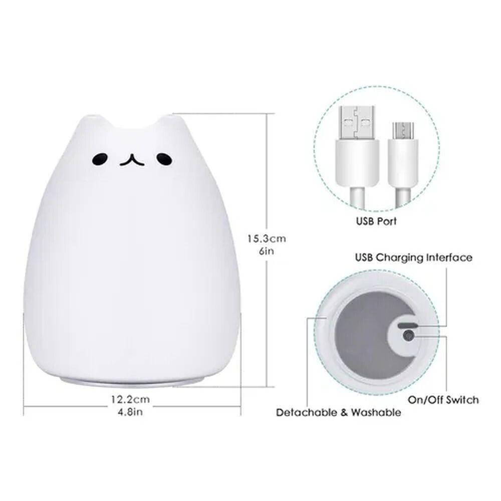 Lampara Led Silicona Gato Kawaii Luz Nocturna Espanta Cuco image number 1.0