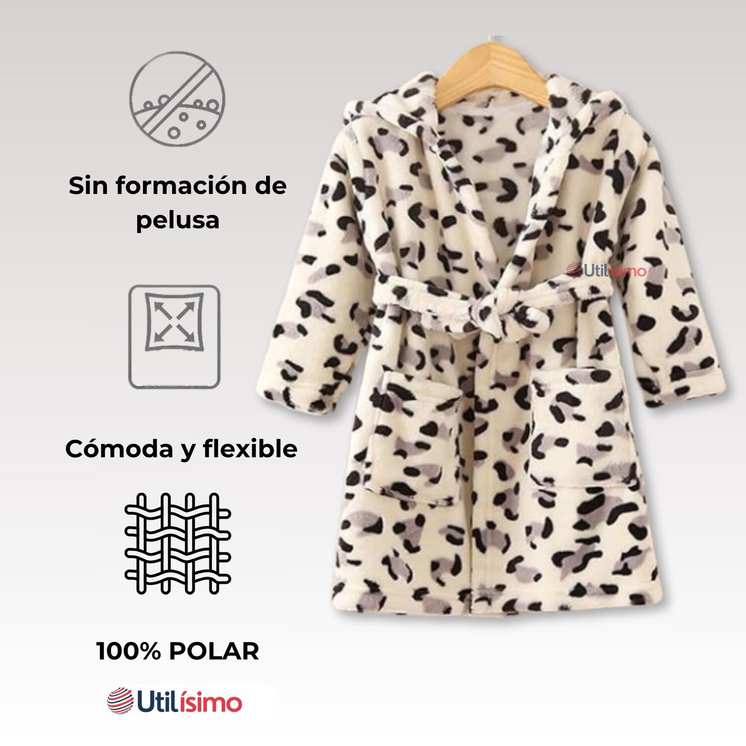 Bata De Ba&ntilde;o Capucha Bolsillos Ni&ntilde;o Ni&ntilde;a Polar Animal Print image number 3.0