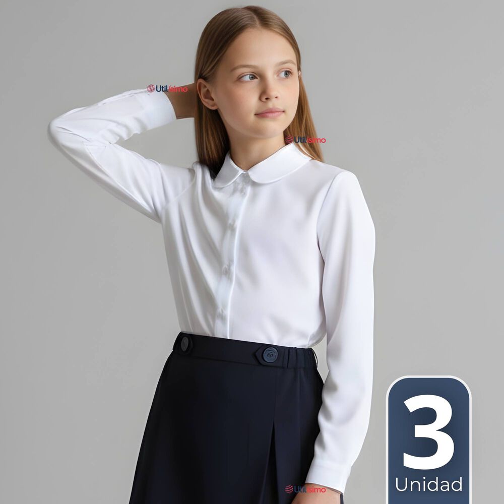 Pack 3 Blusas Escolar Camisa Blanca Manga Larga Colegio Para Ni&ntilde;as image number 0.0