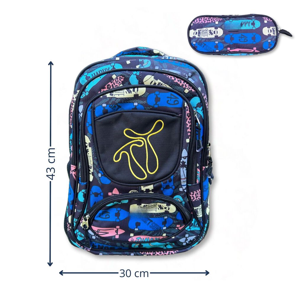 Mochila Escolar Con Estuche 43cm Diseño Estampado Surtido Dark Blue image number 1.0