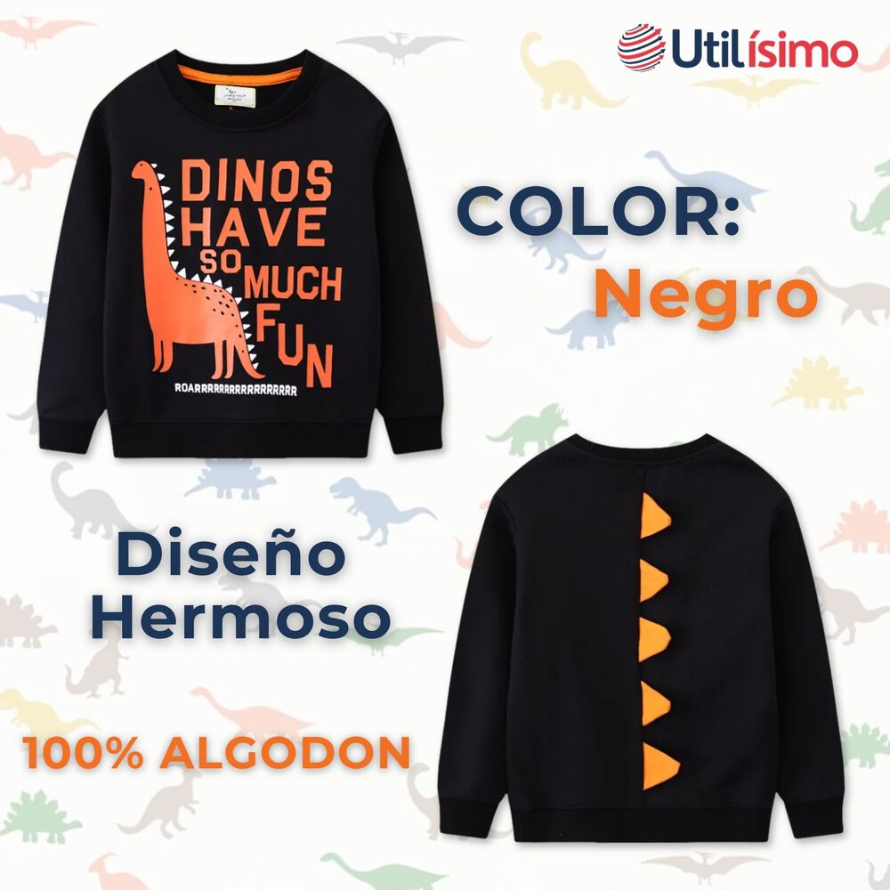 Poler&oacute;n Ni&ntilde;o Manga Larga 100% Algod&oacute;n Negro Dinosaurios image number 1.0