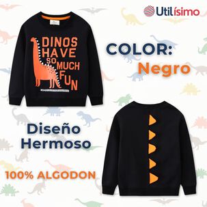 Poler&oacute;n Ni&ntilde;o Manga Larga 100% Algod&oacute;n Negro Dinosaurios