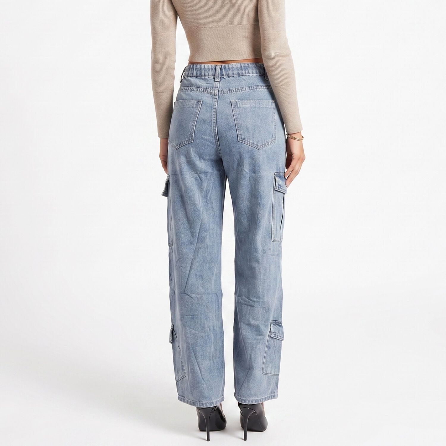 Pantalon Jeans Denim Cargo Wide Leg Mujer Oporto image number 2.0