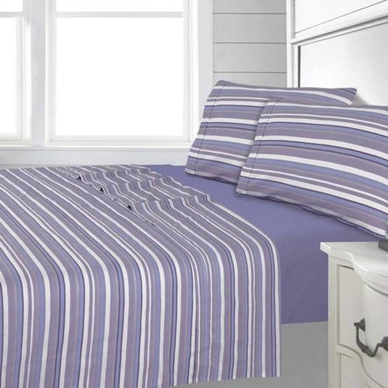Sabana Andes 144 Hilos Estampada Lineas Lila 1.5 Plaza image number 0.0
